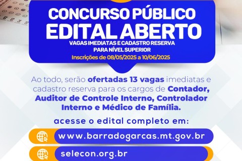 Prefeitura de Barra do Garças lança concurso público com vagas para nível superior